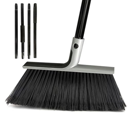 Large Angle Brooms Indoor Outdoor Broom with Long Handle Stiff Bristle Sweeper for Kitchen Garage Deck Courtyard Lobby Patio Lawn Leaves (Gray) - color: Gray