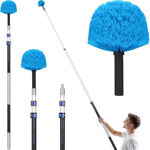 Simpli-Magic 5-to-12 Foot Cobweb Duster with Extension Pole Combo (20 Ft Reach, Medium-Stiff Bristles), Spider Web Brush with Pole - Hand-Packaged, Lightweight, 3-Stage Aluminum Pole - color: Blue