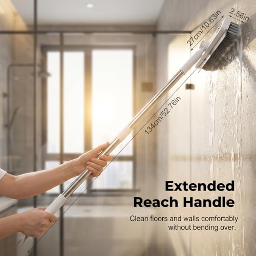 Floor Scrub Brush, Grout Cleaner with Long Handle, V-Shaped Grout Cleaner for Deep Cleaning, Deck Crevice Scrubbing Tool, Adjustable Handle, Multi-Surface Cleaning Brush (White) - color: White