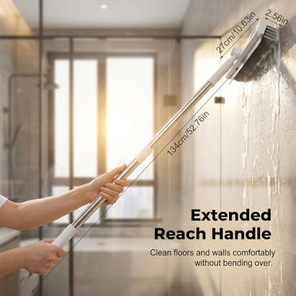 Floor Scrub Brush, Grout Cleaner with Long Handle, V-Shaped Grout Cleaner for Deep Cleaning, Deck Crevice Scrubbing Tool, Adjustable Handle, Multi-Surface Cleaning Brush (White) - color: White
