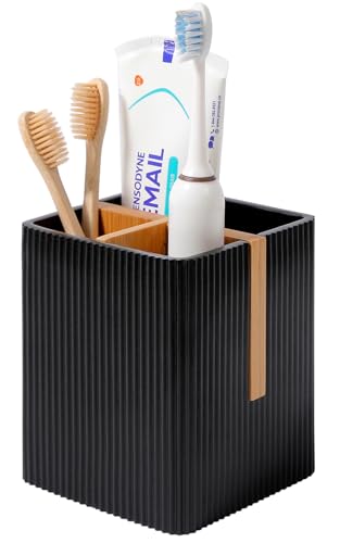 rejomiik Toothbrush Holders for Bathrooms Countertop, 3 Slots Electric Tooth Brushing and Toothpaste Storage Organizer Stand for Toiletries and Beauty Accessories, Black - color: Black, size: 3 Slots