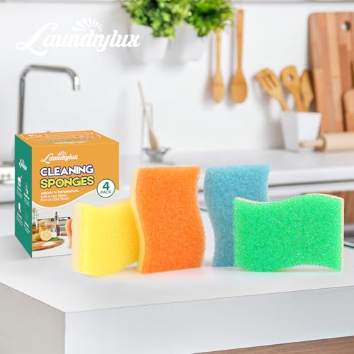 LAUNDRYLUX Scrub Sponge, 4 Pack Dual-Sided Temperature-Responsive Scrubber - Non-Scratch - Multipurpose Dish Sponges for Kitchens, Bathrooms, and Outdoor Use - S Shape - style: S Shape