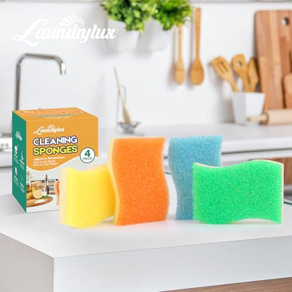 LAUNDRYLUX Scrub Sponge, 4 Pack Dual-Sided Temperature-Responsive Scrubber - Non-Scratch - Multipurpose Dish Sponges for Kitchens, Bathrooms, and Outdoor Use - S Shape - style: S Shape