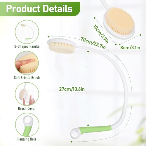 Fanwer 27.5" Long Handled Back Bath Brush for Shower, Back Scrubber for Shower with U-Shaped Curved Handle, Loofah Shower Brush Back Washer for Elderly, Men and Women, Adaptive Equipment for Shower - size: 1pc 27.5"