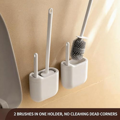 Wall-Mounted Toilet Brush Set with Crevice Tool - [TPR Flexible Head] for [Rim Jet & Crevice Cleaning] - [Draining Holder] for Bathroom, 0.55 lbs, 1.1 lbs Max Load