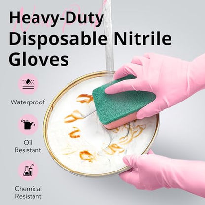 SwiftGrip Disposable Nitrile Dishwashing Gloves, Extended 12 Inches Cuff, 6-mil, Cherry Blossom Cleaning Gloves, Latex-Free - size: Medium