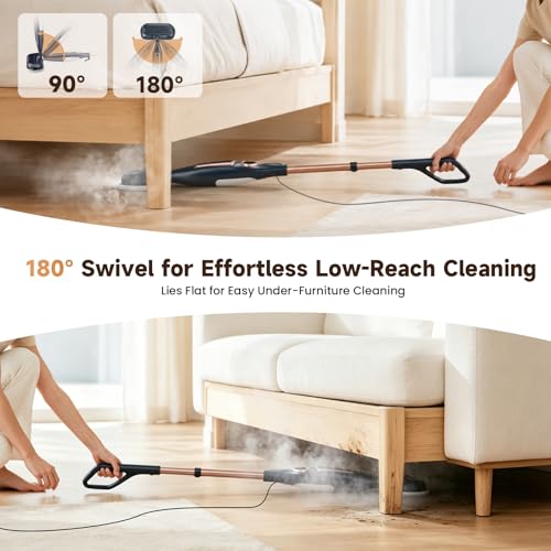 DEVOAC VM6 Scrubbing Steam Mop with Rotating Mop Pads, 10 in 1 Steam Mop, Lightweight Spin Mop & 3 Steam Modes for Hard Floor Laminate Marble Floors (Dark) - color: Dark
