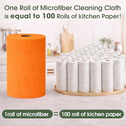 Microfiber Cleaning Cloth Roll–100 Pack, Tear Away Microfiber Towels, Reusable, Washable, Scratch-Free, Kitchen Towels for Car, Home, Kitchen, Glass, Dishes(Honey Orange) - color: Honey Orange