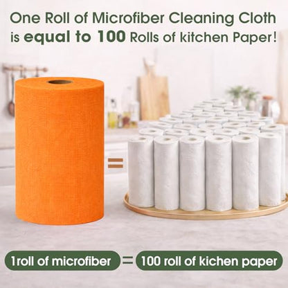 Microfiber Cleaning Cloth Roll–100 Pack, Tear Away Microfiber Towels, Reusable, Washable, Scratch-Free, Kitchen Towels for Car, Home, Kitchen, Glass, Dishes(Honey Orange) - color: Honey Orange