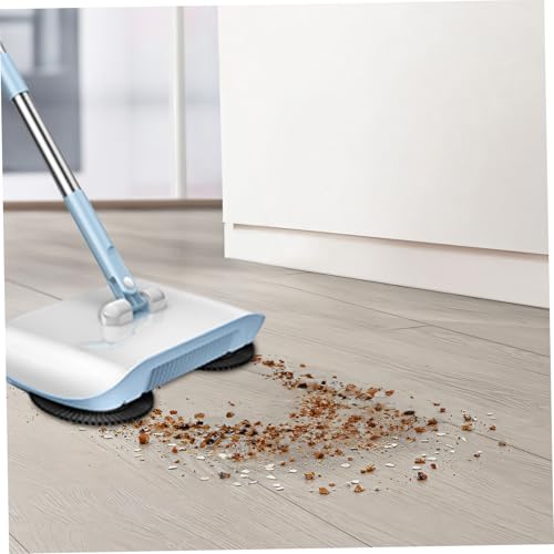 Hand Push Sweeper Manual Vacuum Sweeper 2 in 1 Hand Push 180 Degree Rotating Sweeping Mop Crumb Vacuum Cleaner Home Cleaning Tool for Sweeping Blue - color: Blue