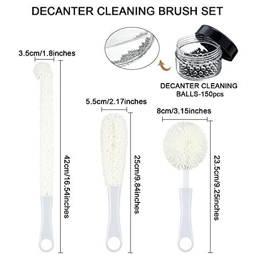 Boao 3 Pcs Wine Decanter Cleaning Brushes with Stainless Steel Cleaning Balls Wine Glass Flexible Bottle Scourers Brushes Cleaners Polishers for Decanter Glass Goblets Champagne Flutes Cups - color: White