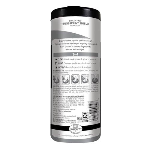 Weiman Stainless Steel Cleaner & Polish Kit, 2 Wipes & Cloth, Anti-Fingerprint, Removes Grease, Water Spots, Streaks & Residue, Polishing Cleaner Safe for Appliances, Chrome, Sinks & Grill Exteriors - size: 30 Count (Pack of 2)