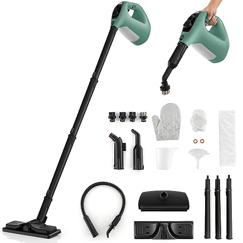 S AFSTAR Handheld Steam Cleaner, 1400W Pressurized Steamer with 14-Piece Accessories & Child Lock, Multipurpose Portable Steamshot Steam Mop for Cleaning Kitchen Floor Sofas Car Windows (Green) - color: Green