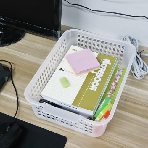 6-Pack Rectangular Plastic Storage Organization Trays, Clear | Turn in Containers, Multipurpose Drawer Trays, Kitchen Pantry Containers, Desk Organizer Bin
