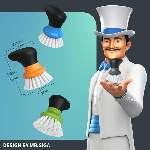 MR.SIGA Dish Scrub Brush, Palm Brush Dish Scrubber with Ergonomic Grip, Kitchen Brushes for Dishes, Gray, Pack of 2 - color: Gray