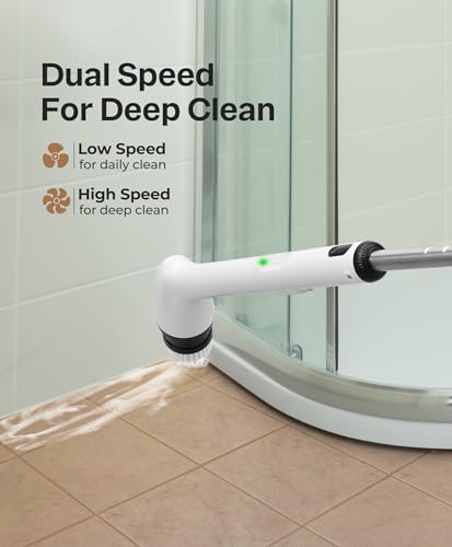 LyriFine Electric Spin Scrubber, New Full-Body IPX7 Waterproof Bathroom Cleaner Brush, Shower Scrubber with Long Handle & 2 Speed, Heads Replacement, Cleaning Supplies for Tub Shower Tile Floor - color: Classic Black