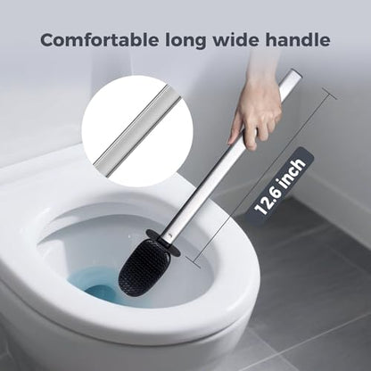 Sineng Silicone Toilet Brush and Holder Set, Stainless Steel Toilet Cleaning Brush, One-Piece Long Handle, Flexible Compact Modern RV Toilet Bowl Brush for Bathroom - color: Stainless Steel