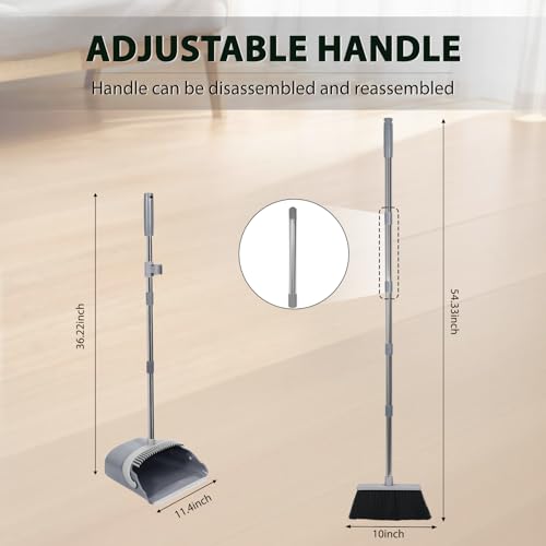 YZO Broom with Dustpan Combo Set, 54.33 Inch Long Handle Standing Design, Dustpan Front Rubber Tight Seal, Broom with 5 Layer Bristles, Suitable for Bedroom, Yard, Office and Apartment(Gray&Black) - color: Gray&black