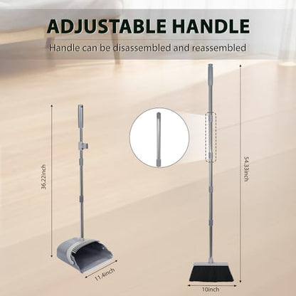 YZO Broom with Dustpan Combo Set, 54.33 Inch Long Handle Standing Design, Dustpan Front Rubber Tight Seal, Broom with 5 Layer Bristles, Suitable for Bedroom, Yard, Office and Apartment(Gray&Black) - color: Gray&black