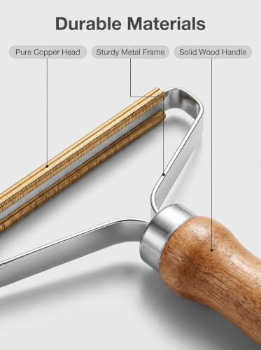 2 Pcs Carpet Rake for Pet Hair Removal, Dog Hair Remover for Rugs & Car Carpet, Manual Lint Scraper with Wooden Handle & Double Sided Copper Blade