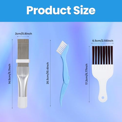 3 Pcs Air Conditioner Condenser Fin Comb Cleaner Kit, Ac Coil Cleaner Brush,1 Stainless Steel Radiator Fin Comb Straightener Refrigerator Tools,Cleaning Brush with Evaporator Radiator Clean Tool