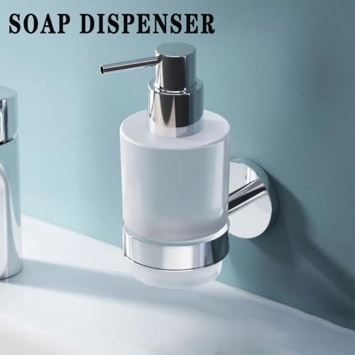 Soap Dispenser, Zinc Alloy + Frosted Glass Soap Dispenser Set with Pump,Wall Mounted Bath Accessories for Bathroom and Kitchen,Chrome - color: Chrome