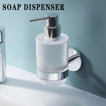 Soap Dispenser, Zinc Alloy + Frosted Glass Soap Dispenser Set with Pump,Wall Mounted Bath Accessories for Bathroom and Kitchen,Chrome - color: Chrome