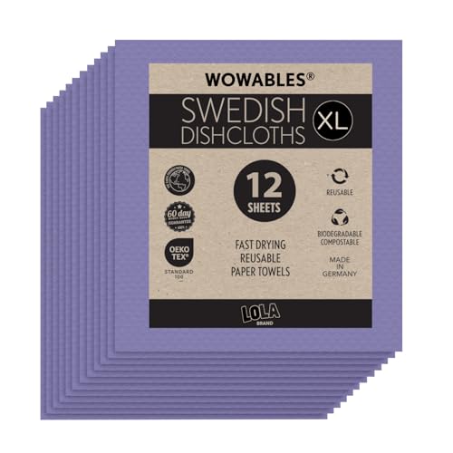 Swedish Dishcloths for Kitchen XL, 12 Sheet Roll, Biodegradable & Compostable, Reusable Paper Towel Cleaning Cloths, 11" x 10", No Odor, Washing Dishes, Ultra Absorbent Cellulose Sponge Towel, By LOLA - color: Wild Violet, size: 12 Sheets
