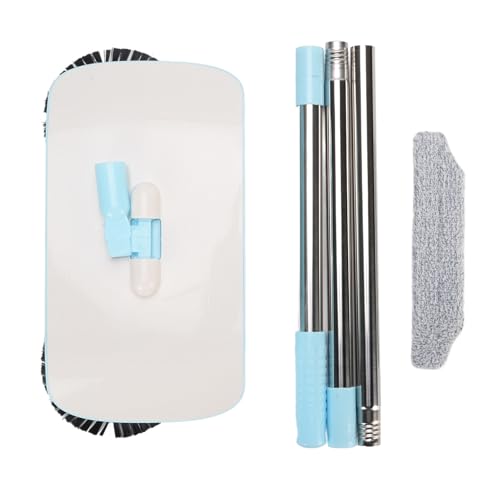 Floor Sweeper, Stainless Steel Dual Brush 180 Degree Rotating Hand Push Sweeper, Non Electric with Sealed Dustbin for Hardwood Tile Marble Floors Pet Hair Dust (Blue) - color: Blue