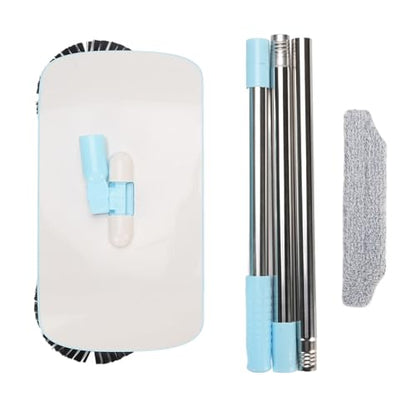 Floor Sweeper, Stainless Steel Dual Brush 180 Degree Rotating Hand Push Sweeper, Non Electric with Sealed Dustbin for Hardwood Tile Marble Floors Pet Hair Dust (Blue) - color: Blue