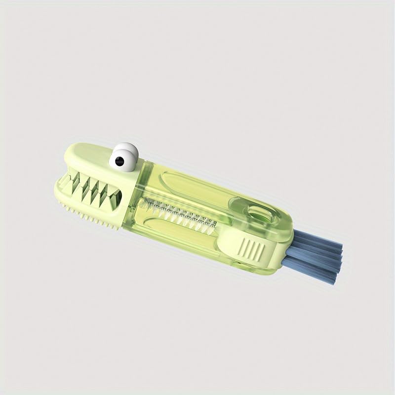 Cute Crocodile 3-in-1 Cup Brush - Multifunctional Kitchen Cleaning Tool for Bottles, Grooves & Lids with Durable Bristles, Portable Design for Home & Office Use - color: Green