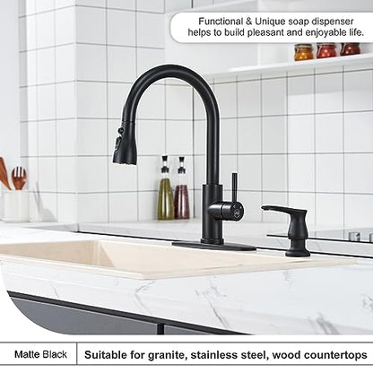 GAGALIFE Kitchen Sink Soap Dispenser Matte Black, Under Sink Soap Dispenser with 40" Silicone Extension Tube, Say Goodbye to Frequent Refills - color: Matte Black, size: with Hose