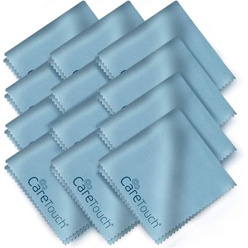 Care Touch Eyeglass Cleaning Cloth - 12 Pack of Microfiber Cleaning Cloth for Glasses, Lenses, Phones and Screens - Large, Lint-Free, Reusable and Scratch-Free - 6 x 7 Inches - Blue - color: Blue, style: 12 Count