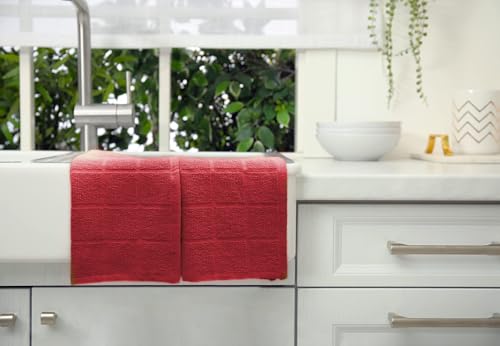 100% Cotton Dish Cloths for Dish Washing, Terry Dish Cloth, Cotton Dish Rags, 6 Pack, Super Soft and Absorbent, 12"x12" inches, Reusable Cleaning Cloth, RED Dish Cloth - color: Red - 6 Pack