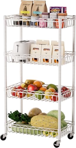 SINGAYE 4 Tier Basket Shelf Wire Shelving Unit Adjustable Storage Shelves Big Basket Rack for Garage Kitchen Office Pantry Corner 17" Dx12 Wx50 H White - color: White, size: 4-Tier[17"Dx12"Wx50"H]