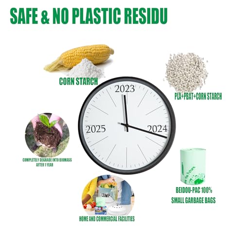 BEIDOU-PAC 1.6 Gallon Compostable Trash Bags with Handle, 250 Count Small Compost Kitchen Garbage Bags, Food Scrap Waste Bags for Countertop Bin, ASTM D6400, US BPI Certified - style: Handle | 1.6 Gallon | 250 Count