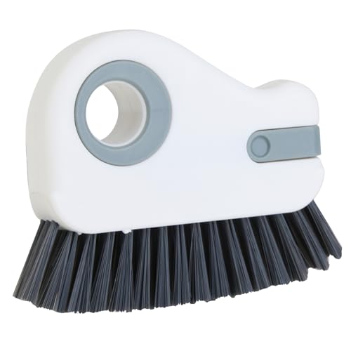 2 in 1 Groove Cleaning Brush, Grout Cleaner Tool & Multifunction Window Track Cleaner (with Hidden Scraper or Mini Dustpan) – for Glass Door Tracks, Window Sills, Sliding Doors (Gray) - color: Gray