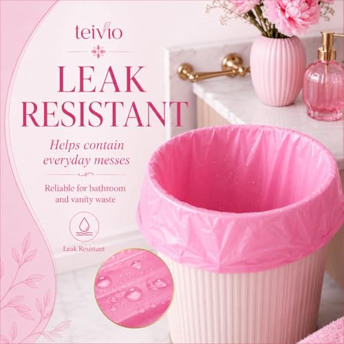 Teivio Small Trash Bags 4 Gallon 150 Counts Garbage Bags, Bathroom Trash Can Bin Liners, Small Plastic Bags for home office kitchen, fit 12-15 Liter, 3,3.5,4.5 Gal, Pink