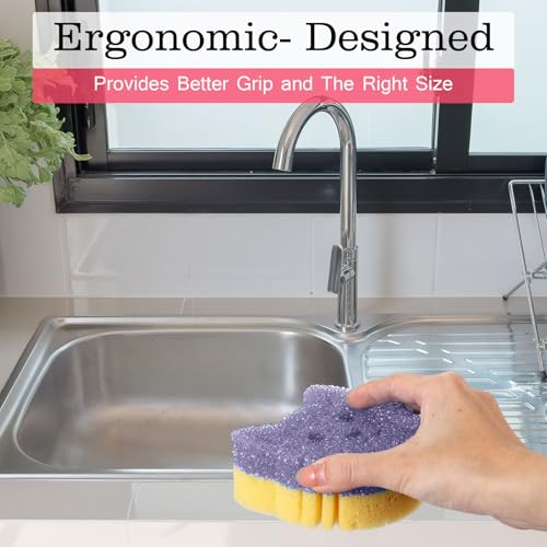 FillTouch 3 Pcs Dual Sided Scrub Sponge Multi Functional Cute Temperature Sensitive Non Scratch Dish Sponge for Washing Dishes Kitchen Bathroom(Cat,Pink, Yellow, Purple) - color: Pink, Yellow, Purple, style: Cat