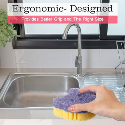 FillTouch 3 Pcs Dual Sided Scrub Sponge Multi Functional Cute Temperature Sensitive Non Scratch Dish Sponge for Washing Dishes Kitchen Bathroom(Cat,Pink, Yellow, Purple) - color: Pink, Yellow, Purple, style: Cat