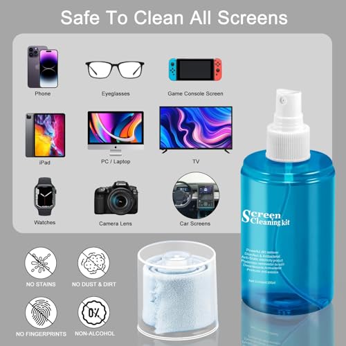 walrfid 2 Pcs Car Screen Cleaner Spray and Wipe, TV Computer Laptop Touchscreen Mist Cleaning Kit Wipe for CD Disc, Electronic Cell Phone iPad iPhone MacBook Pro Tablet Monitor LCD LED Flat Screens - color: 2 Pack, Blue
