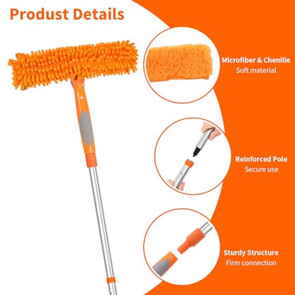 152'' Window Cleaning Kit, 2 in 1 Window Squeegee with Extension Poles, Window Cleaner Tools for Indoor/Outdoor High Window, Car, Glass