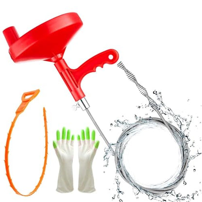 Forlivese Drain Auger,25Ft Plumbing Snake,Heavy Duty Toilet Snake Drain Clog Remover for Bathroom Sink,Kitchen Cleaning,Comes with Gloves and 1 Pack Plastic Hair Snake