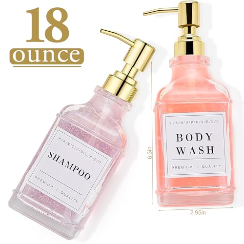 Dish and Hand Soap Dispenser for Kitchen,Glass Soap Dispenser with Pump,Tray,Funnel, Set of 2 Countertop Soap and Lotion Dispenser for Bathroom,Shower,500ml/16.9oz, - color: Ks-5070-28y-2g