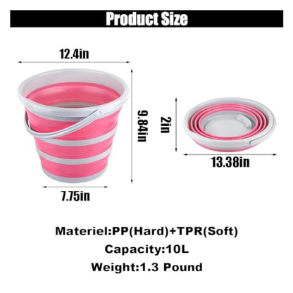 GLSOWEE Car Collapsible Bucket, 10L 2.6 Gallon Folding Bucket Auto Cleaning Plastic Water Bucket, Foldable Portable Bucket Space Saving for Indoor Outdoor Car Wash Garden Camping (Pink)