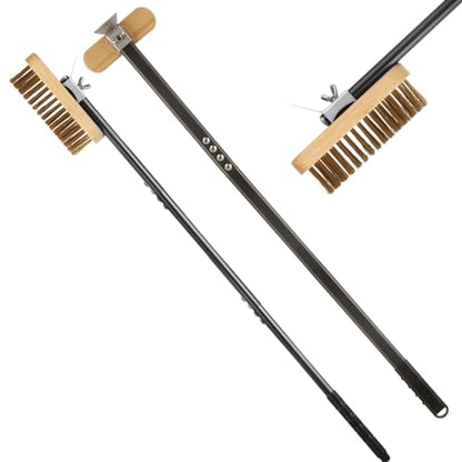 Pizza Oven Brush with Scraper,Grill Brush, Pizza Brush for Pizza Oven, 47.2 Inch Long Handle, Detachable Swivel Head Adjustable for Pizza Oven