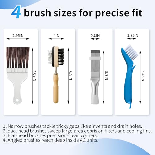 4Pcs AC Coil Cleaning Brush Set, Coil Cleaning Fin Brush for AC Unit, Air Conditioner Condenser Coil Cleaner, Evaporator Coil Cleaner, Fridge Cleaner Tool