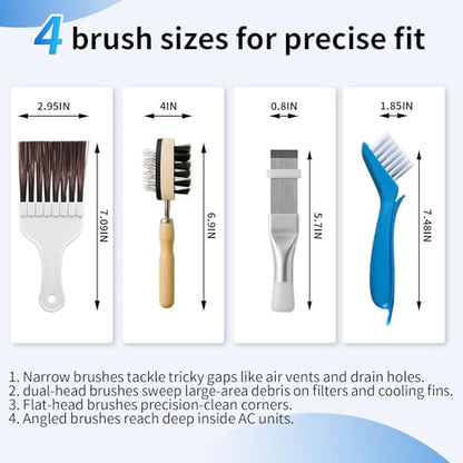 4Pcs AC Coil Cleaning Brush Set, Coil Cleaning Fin Brush for AC Unit, Air Conditioner Condenser Coil Cleaner, Evaporator Coil Cleaner, Fridge Cleaner Tool