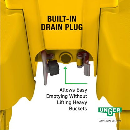 Unger Commercial 8-Gallon Dual-Compartment Mop Bucket with Side Press Wringer – Yellow, Ergonomic Design for Efficient Floor Cleaning COMBY