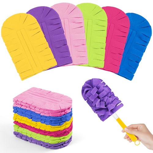 12 PCS Fleece Reusable Duster Refills for Swiffer, Washable Heavy Duty Duster Pads, 360 Cleaning Pads for Fan, Window, Furniture, Floor(Include 1 Handle)